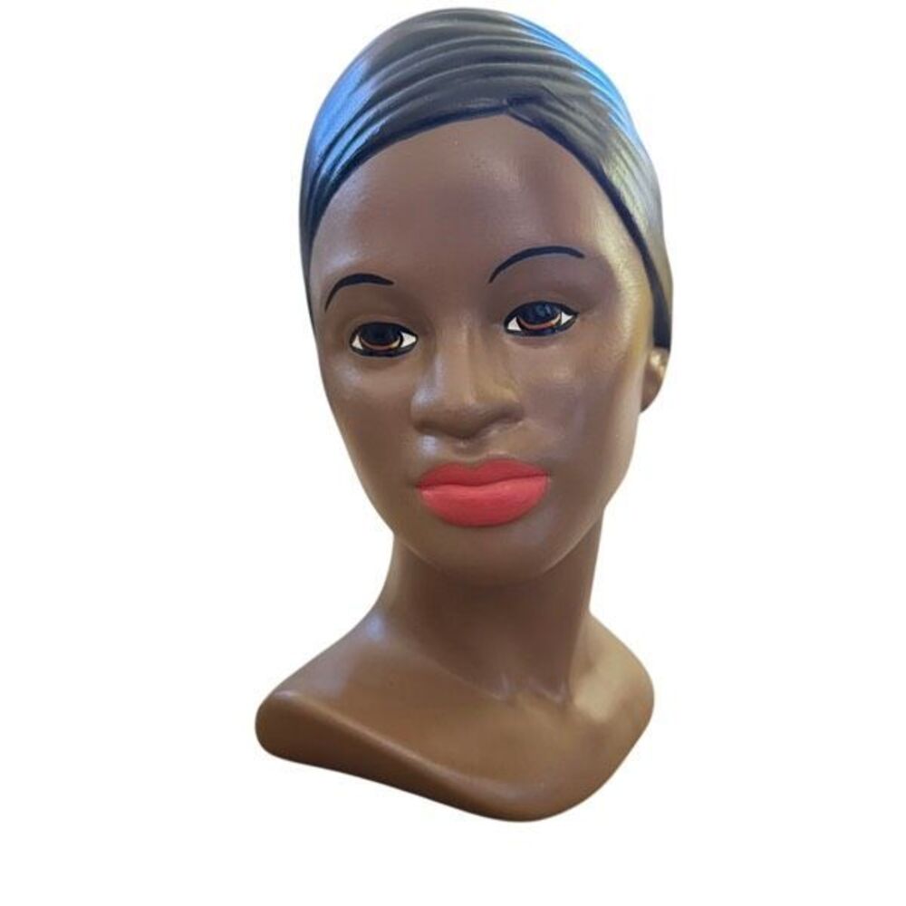 Mid Century Marwal African American Woman Head Bust Turban Chalkware 8.5”